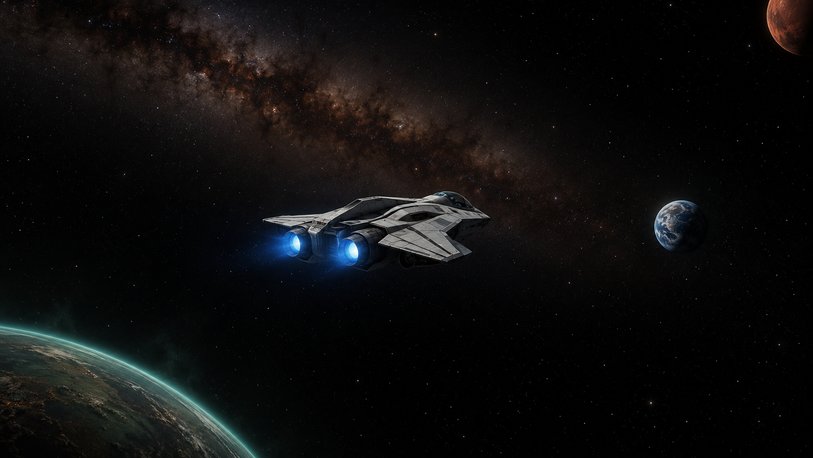 A small ship approaching the planet Telos